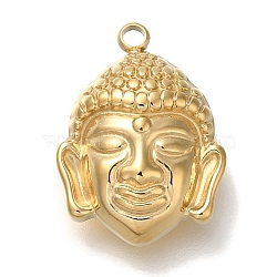 PVD Vacuum Plating 304 Stainless Steel Pendants, Buddha's Head Charm, Real 18K Gold Plated, 16.5x12x5.5mm, Hole: 1.5mm(STAS-P371-091G)