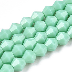 Opaque Solid Color Imitation Jade Glass Beads Strands, Faceted, Bicone, Light Cyan, 6x6mm, Hole: 1mm, about 45~47pcs/strand, 9.65~9.84 inch(24.5~25cm)(X-EGLA-A039-P6mm-D20)