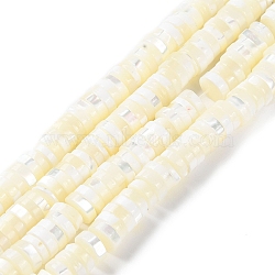 Natural Trochus Shell Beads Strands, Flat Round/Disc, Heishi Beads, Floral White, 7~7.5x2~2.5mm, Hole: 1mm, about 153~155pcs/strand, 15.28~15.55''(38.8~39.5cm)(BSHE-E030-04)