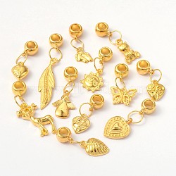 Alloy Large Hole European Beads, Mixed Shape, Golden, 27~50x8.5~16x1.5~5mm, Hole: 4.5mm(MPDL-X0009-G)