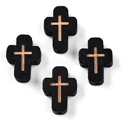 Natural Wood Beads, Dyed, Cross, Black, 16.5~17x12.5~13x5mm, Hole: 1.6~2mm(WOOD-N016-66B)