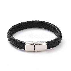 Men's Braided Leather Cord Bracelets, with Stainless Steel Clasps, Black, 8-5/8 inch(22cm), 12mm(X-BJEW-Q497)