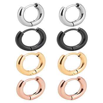 8Pcs 4 Colors 304 Stainless Steel Huggie Hoop Earrings for Women and Men, Mixed Color, 11.5x13x2.5mm, 2pcs/color