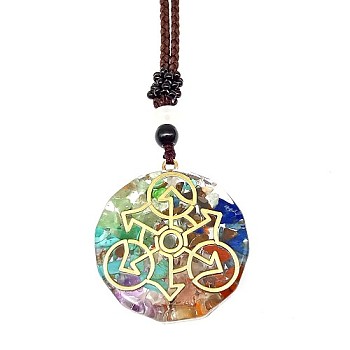Resin & Natural & Synthetic Mixed Gemstone Pendant Necklaces, Ring, 25.59 inch(65cm)