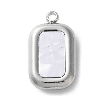 304 Stainless Steel Acrylic Pendants, with Imitation Shell, Platinum, Rectangle, 18.5x11.5x4mm, Hole: 1.8mm