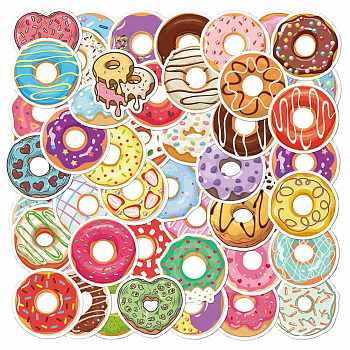 Waterproof PVC Adhesive Stickers, for Suitcase, Skateboard, Refrigerator, Helmet, Mobile Phone Shell, Donut Pattern, 60~80mm, 50pcs/bag