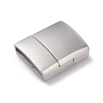 Matte 304 Stainless Steel Rectangle Magnetic Clasps with Glue-in Ends, Stainless Steel Color, 23x21x7mm, Hole: 18.5x4mm