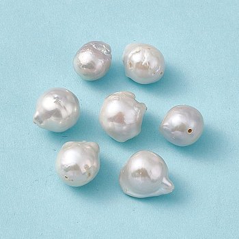 Baroque Natural Keshi Pearl Beads, Round, Seashell Color, 13~14x12~14x9.5~10.5mm, Hole: 0.7mm