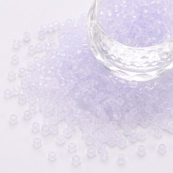 8/0 Transparent Glass Seed Beads, Round Hole, Frosted Colours, Round, Lavender, 3~4x2~3mm, Hole: 0.8mm, about 15000pcs/Pound