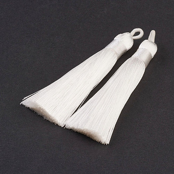 Nylon Tassels Big Pendant Decorations, White, 83~92x9~10mm, Hole: 1.5~4mm