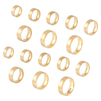 16Pcs 8 Size 201 Stainless Steel Plain Band Ring for Men Women, Matte Gold Color, Inner Diameter: 16.1~23mm, 2Pcs/size