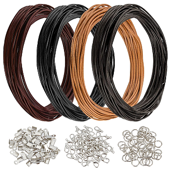 DIY Braided Cord Bracelet Necklace Making Kit, Including Cowhide Leather Round Cord, Iron Jump Ring and Clasp, Brass Lobster Clasp, Mixed Color