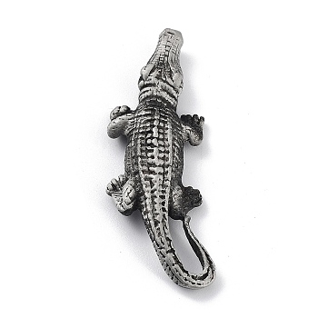 Tibetan Style Alloy Big Pendants, Frosted, Crocodile Charm, Antique Silver, 59x20x8mm, Hole: 14x4.5mm