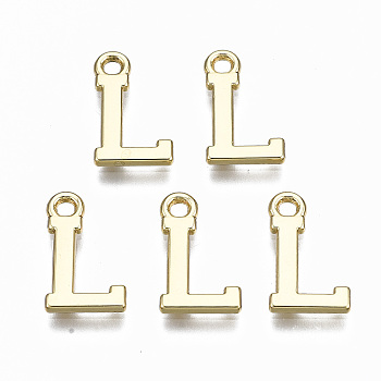 Alloy Charms, Cadmium Free & Nickel Free & Lead Free, Alphabet, Real 16K Gold Plated, Letter.L, 14x8.5x1mm, Hole: 1.6mm