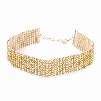 7 Row Crystal Rhinestone Choker Necklace, Wide Rhinestone Necklace for Women, Golden, 12.4 inch(31.5cm)