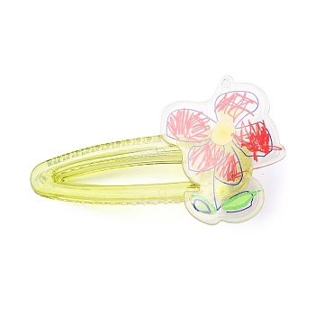 Flower Acrylic Alligator Hair Clips, with Iron Findings, Hair Accessories for Girls Women, Yellow Green, 68x40x20mm