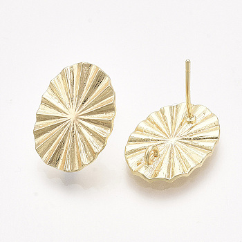 Brass Stud Earring Findings, with Loop, Real 18K Gold Plated, Nickel Free, Oval, 17x13mm, Hole: 1.5mm, Pin: 0.8mm
