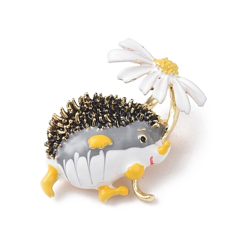 Little Daisy Hedgehog Alloy Brooch Pin for Backpack Clothes, Golden, 31.5x34.5x8mm