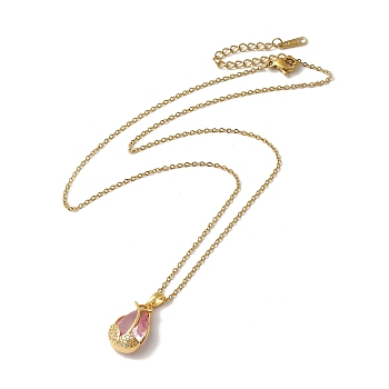 Pink Cubic Zirconia Pendant Necklace, Golden Brass Jewelry for Women, Teardrop Pattern, Teardrop: 18.5x11.5x7.5mm, 16.54 inch(42cm)