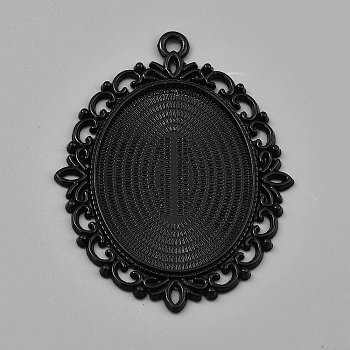 Oval Alloy Cabochon Pendants Settings Making, Cameo  Cabochons, Black, 60.5x47x2.5mm, Hole: 2.2mm