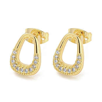 Brass Micro Pave Cubic Zirconia Stud Earrings, Teardrop, Real 18K Gold Plated, 11.5x8.5mm