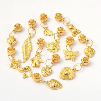 Alloy Large Hole European Beads, Mixed Shape, Golden, 27~50x8.5~16x1.5~5mm, Hole: 4.5mm