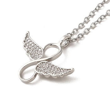 Brass Rhinestone Pendant Necklaes, Stainless Steel Necklaces, Wings, Stainless Steel Color, 16.61 inch(42.2cm)