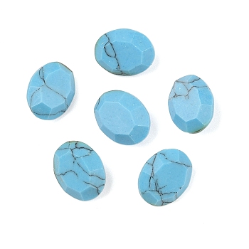 Synthetic Turquoise Cabochons, Oval, Faceted, 10x8x4mm