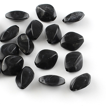 Rhombus Imitation Gemstone Acrylic Beads, Black, 16.5x13x8mm, Hole: 2mm, about 700pcs/500g