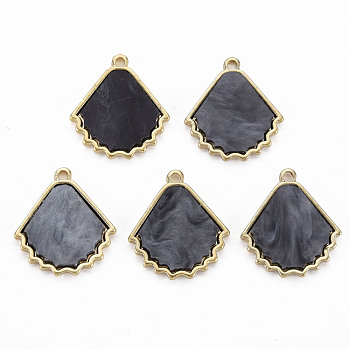 Plastic Pendants, with Light Gold Plated Alloy Findings, Cadmium Free & Nickel Free & Lead Free, Leaf, Gray, 18x16.5x2mm, Hole: 1.5mm