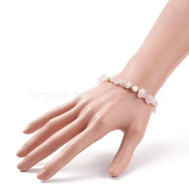 Bracelet coulissant en perles de quartz rose naturel et perles(BJEW-JB08334-02)-3