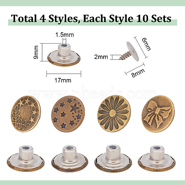 40 Sets 4 Style Brass Button Pins for Jeans(BUTT-UN0001-12)-3