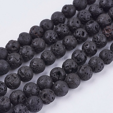 7mm Black Round Lava Beads