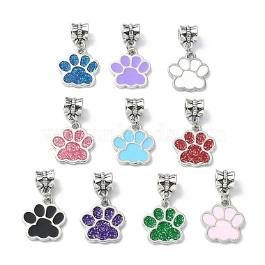 Mixed Color Paw Print Alloy+Enamel Dangle Charms