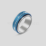 Rotatable 304 Stainless Steel Finger Rings, Heartbeat, Fidget Spinner Ring for Calming Worry Meditation, Steel Blue, Inner Diameter: 19mm(FS-WGF1F3F-11)