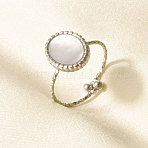 304 Stainless Steel with Natural Shell Cuff Open Rings for Women, Oval, Stainless Steel Color, 12mm, Inner Diameter: 17mm(IP2292-1)