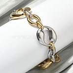304 Stainless Steel Irregular Oval Link Chain Bracelets for Women, Ion Plating(IP), Long-Lasting Plated, Golden & Stainless Steel Color, Inner Diameter: 6.93 inch(17.6cm)(BJEW-D456-05GP-01)