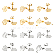 24Pcs 12 Style Ion Plating(IP) 304 Stainless Steel Stud Earring Findings, with Friction Earring Backs & Hole, Textured, Flat Round, Golden & Stainless Steel Color, 10x1mm, Hole: 1.2~1.4mm, Pin: 0.7~0.8mm, 2Pcs/style(STAS-UN0043-26)
