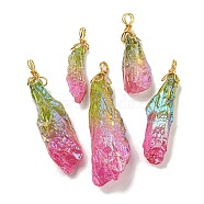 Electroplated Raw Rough Natural Quartz Crystal Big Pendants, Nuggets Charms with Copper Wire Loops, Golden, Camellia, 40~48x13~23x10~20mm, Hole: 4.5~5mm(G-A229-02G-02)