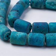 Electroplated Natural Druzy Geode Agate Bead Strands, Barrel, Light Blue, 8~8.5x6mm, Hole: 0.5mm, about 24pcs/strand, 7.87 inch(G-P251-C02)