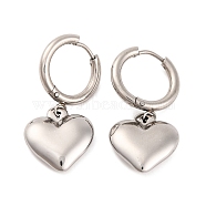 Non-Tarnish 304 Stainless Steel Hoop Earrings for Women, Heart, Stainless Steel Color, 32.5x16mm(EJEW-Z057-14P-02)