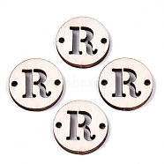 Unfinished Natural Poplar Wood Links Connectors, Laser Cut, Flat Round with Word, Letter.R, 19.5x2.5mm, Hole: 2mm(WOOD-S045-140A-01R)