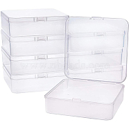 Polypropylene(PP) Plastic Boxes, Bead Storage Containers, with Hinged Lid, Square, Clear, 11.5x11.5x3.5cm(CON-WH0068-43A)