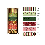 6 Rolls Christmas Paper Decorative Paper Tapes Set, Adhesive Tapes, for DIY Scrapbooking Supplie Gift Decoration, Mixed Color, 15x0.2mm, 2m/roll(STIC-H002-09D)