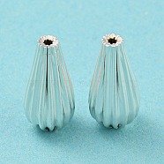 Eco-friendly Brass Beads, Cadmium Free & Lead Free, Long-Lasting Plated, Corrugated Teardrop, 925 Sterling Silver Plated, 13.5x7mm, Hole: 2mm(KK-M257-14S)