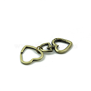 Heart Alloy Split Key Rings, Keychain Clasp Findings, Brushed Antique Bronze, 77x2.8~4.3mm, top: 46mm long, inner diameter: 20mm, inner diameter(p): 24x25mm(PURS-PW0007-08AB)