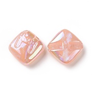 Rainbow Iridescent Plating Acrylic Beads, Glitter Beads, Rhombus with Letter H Pattern, Light Salmon, 29.5x29.5x14mm, Hole: 3.2mm(OACR-A010-06D)
