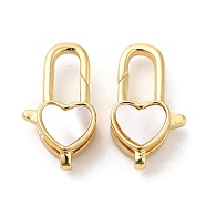 Rack Plating Brass Lobster Claw Clasps, with Shell, Cadmium Free & Lead Free, Real 18K Gold Plated, Long-Lasting Plated, Heart, 18x10x6mm, Hole: 3.2x1.4mm(KK-C025-02E-G)