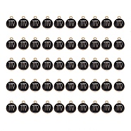 Alloy Enamel Pendants, Flat Round with Constellation, Light Gold, Black, Virgo, 15x12x2mm, Hole: 1.5mm, 50pcs/Box(ENAM-SZ0001-27C-B)
