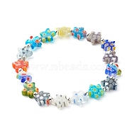 Handmade Millefiori Lampwork Beads Stretch Bracelet for Teen Girl Women, Cute Star Beads Bracelet, Colorful, Inner Diameter: 2-5/8 inch(6.8cm)(BJEW-JB06847-02)
